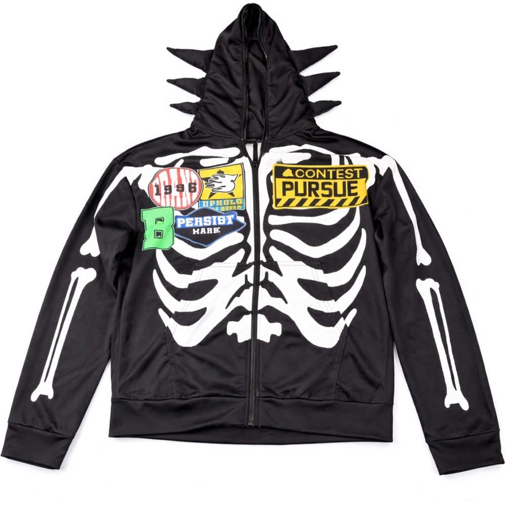 ROMWE Black Skeleton Graphic Hoodie Zip Up Jacket